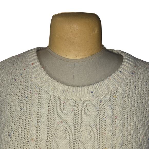 Hem & Thread Cable Knit Sweater Medium Cream Flecked Aran Style Neutral Cozy - Picture 3 of 9